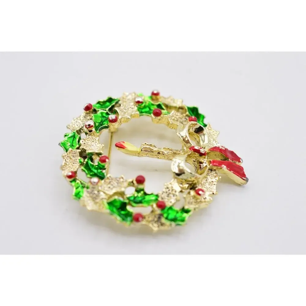 Gerry's Vintage Wreath Pin Brooch Christmas Candle Holiday Signed 1980s 9B